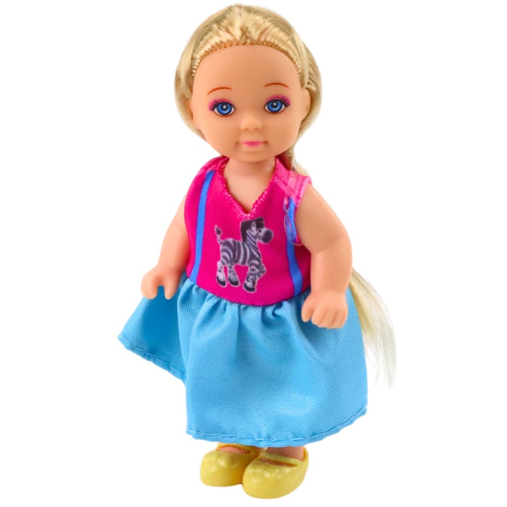 LEAN TOYS mini punčka Kaibibi, 12 cm, dolgi lasje, pisana obleka 4