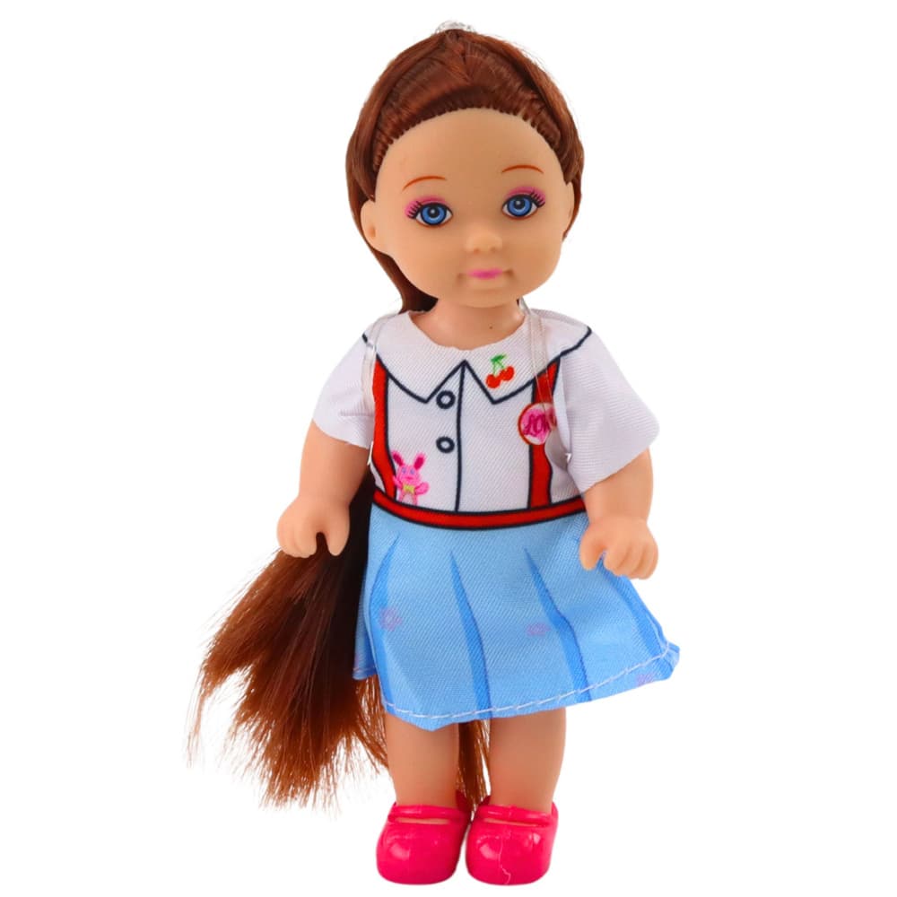 LEAN TOYS mini punčka Kaibibi, 12 cm, dolgi lasje, pisana obleka 5
