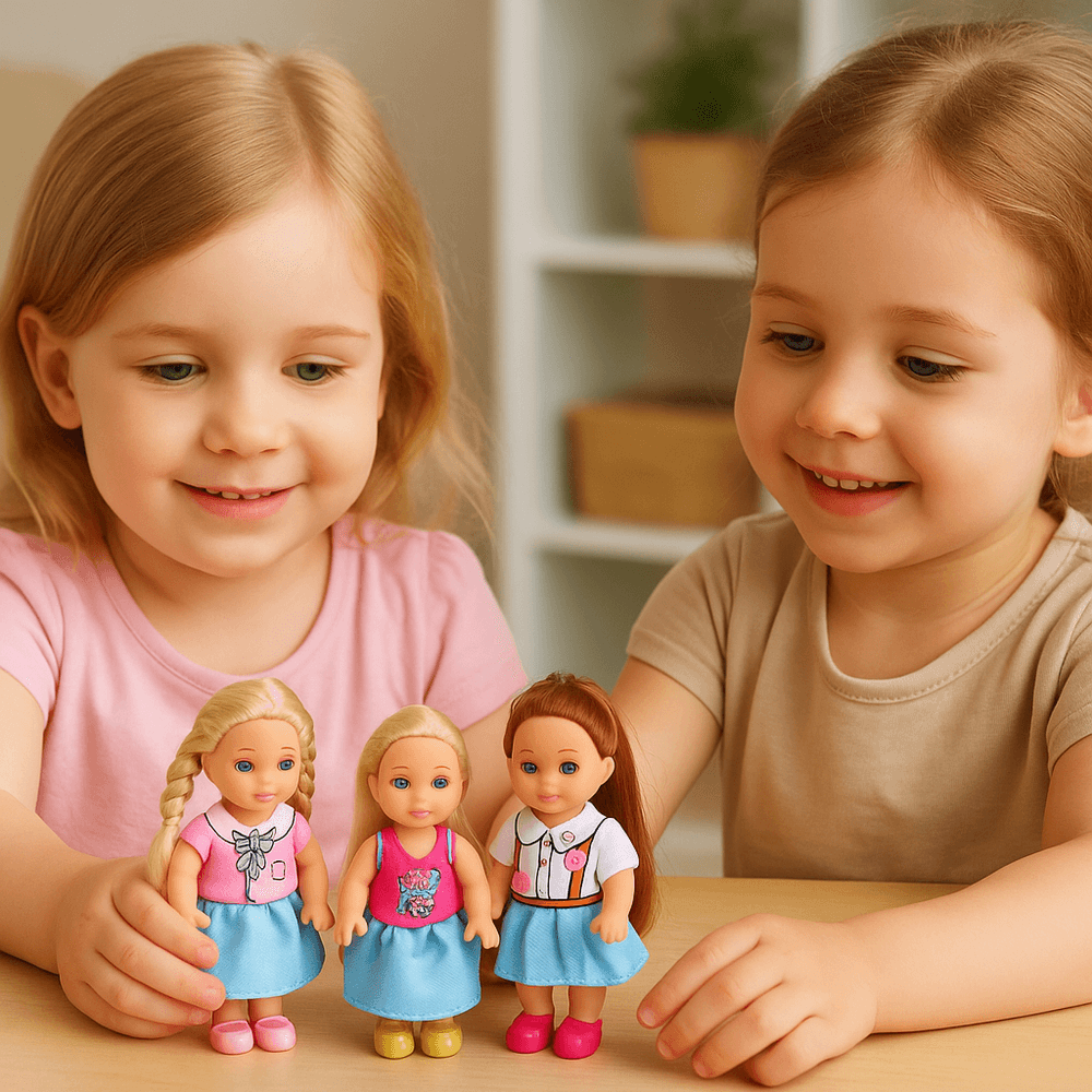 LEAN TOYS mini punčka Kaibibi, 12 cm, dolgi lasje, pisana obleka 6