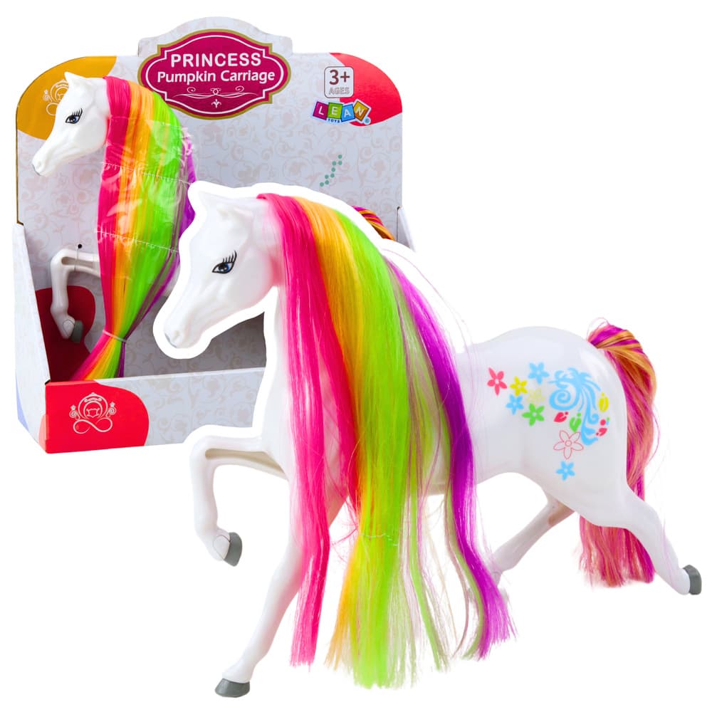 LEAN TOYS Bajkoviti beli konj z mavričnim grebenom in pisanimi okraski
