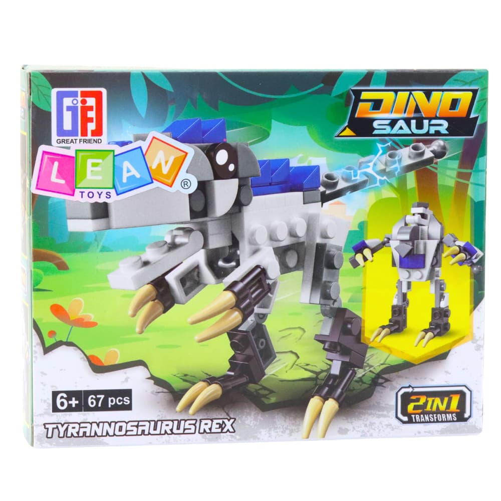 Gradbeni bloki LEAN TOYS 2v1: Dinozaver Robot T. Rex, 67 el. 4