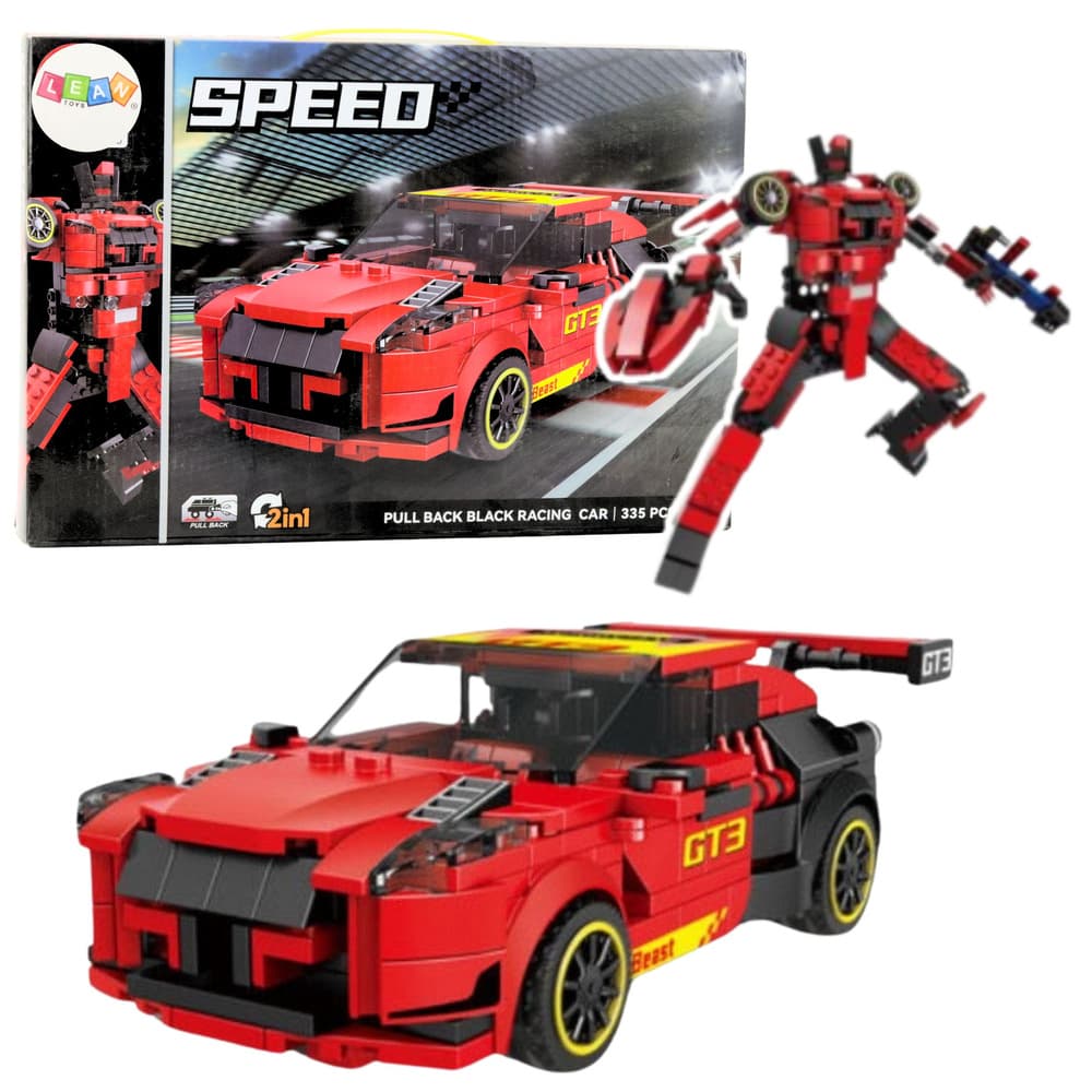 LEAN TOYS Gradbeni bloki Robot Avto 2v1 GT3, rdeč, 335 el.