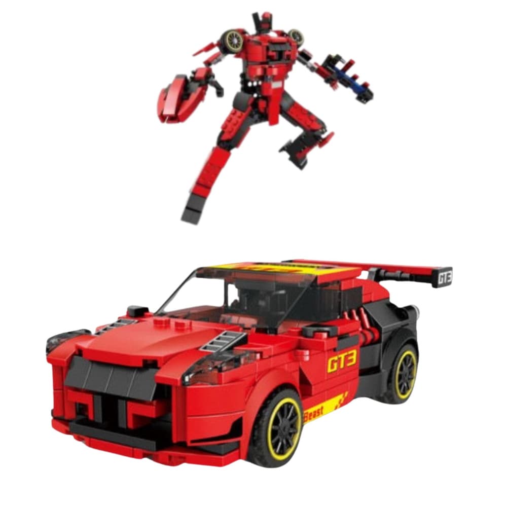 LEAN TOYS Gradbeni bloki Robot Avto 2v1 GT3, rdeč, 335 el. 2