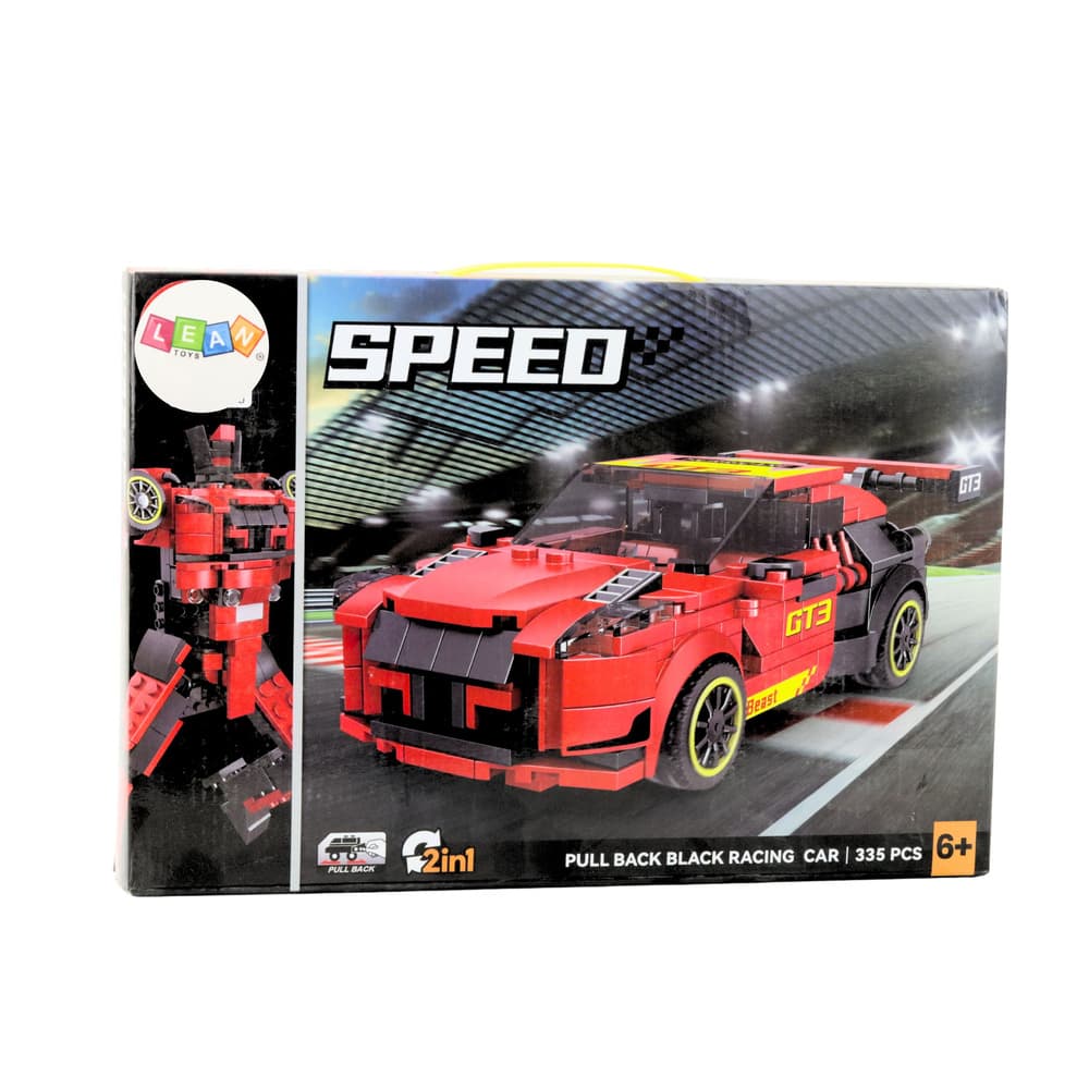 LEAN TOYS Gradbeni bloki Robot Avto 2v1 GT3, rdeč, 335 el. 3