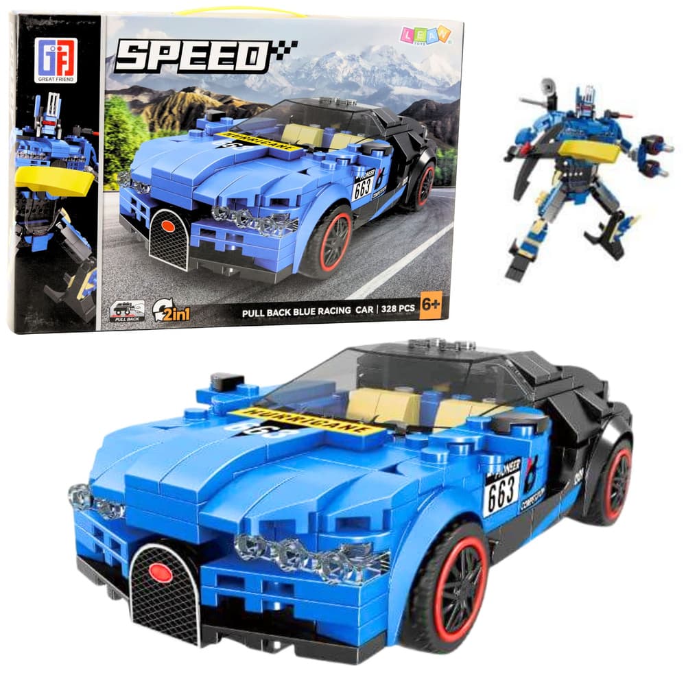 LEAN TOYS Gradbeni bloki Robot Avto 2v1 Hurricane, modri, 328 el.