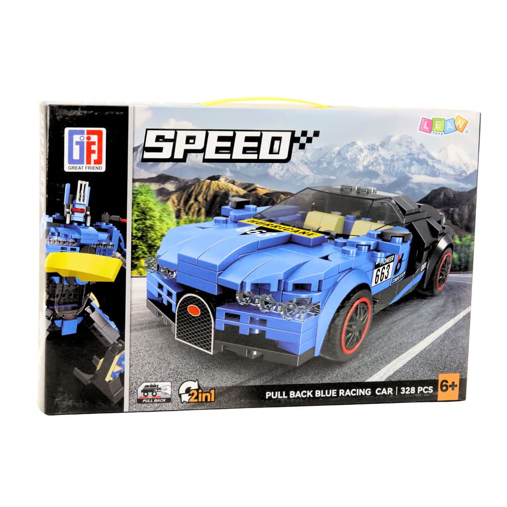 LEAN TOYS Gradbeni bloki Robot Avto 2v1 Hurricane, modri, 328 el. 3
