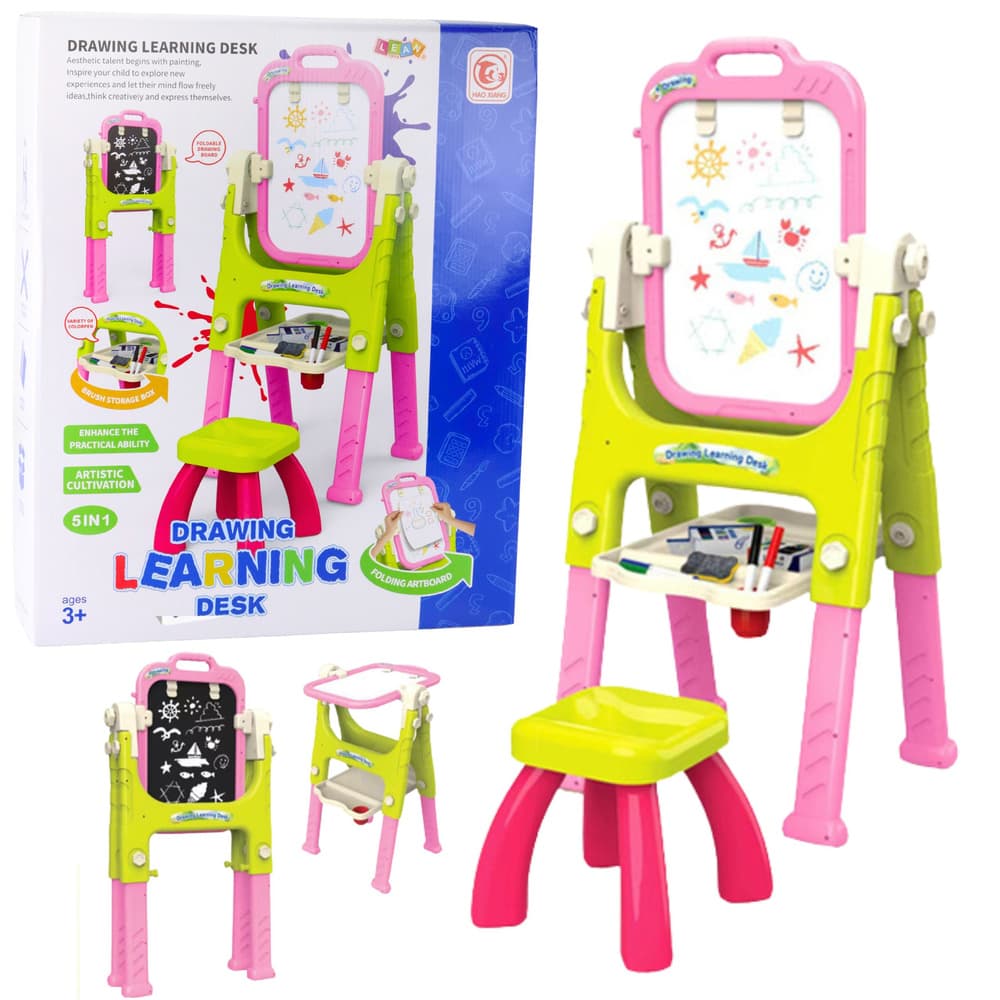 LEAN TOYS Edukacijska tabla 5v1 z dodatki, roza