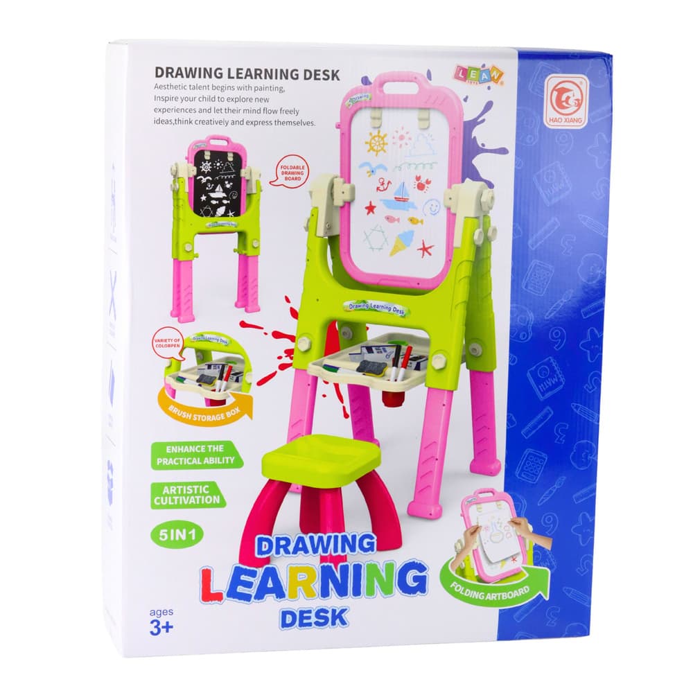 LEAN TOYS Edukacijska tabla 5v1 z dodatki, roza 4