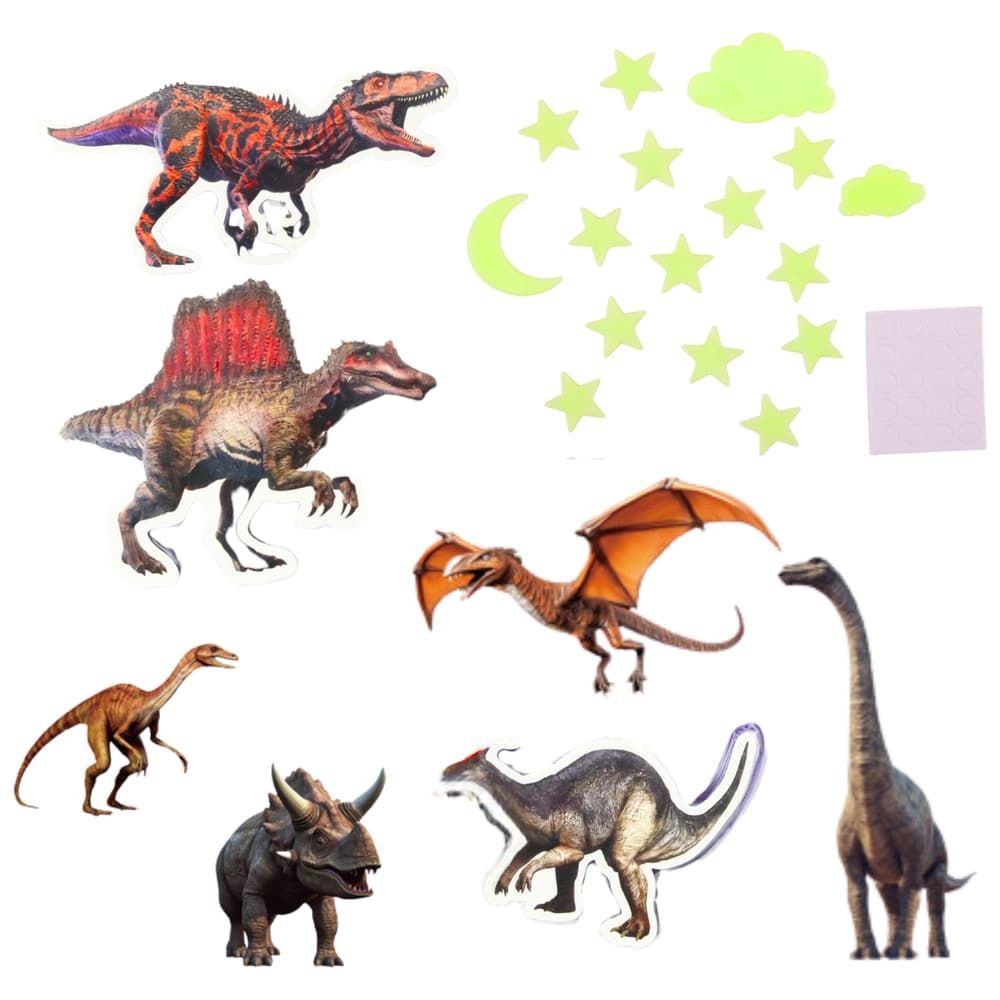 Fluorescentne nalepke za steno - dinozavri, zvezdice 2