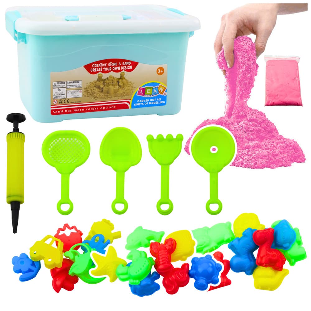 LEAN TOYS čarobni pesek ROZA 3kg: prostor za igro, modelčki in orodja