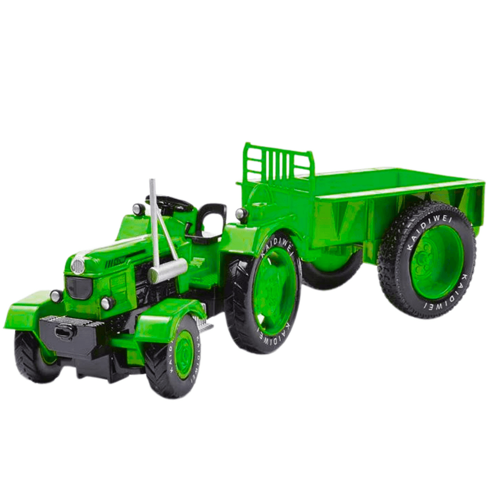 LEAN TOYS Kovinski traktor s prikolico 1:18 (Zelen) 2