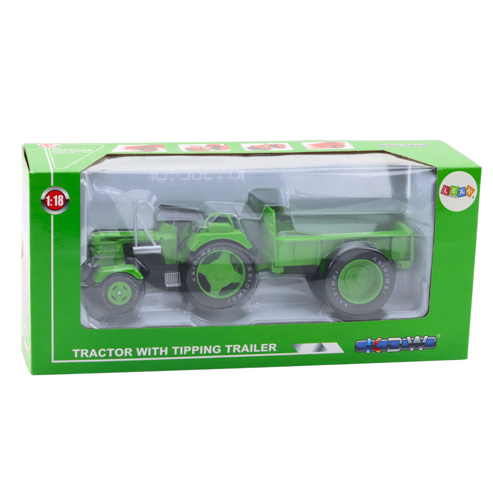 LEAN TOYS Kovinski traktor s prikolico 1:18 (Zelen) 3