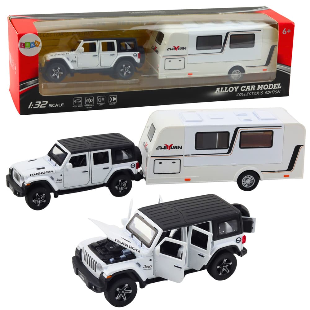 LEAN TOYS Terensko vozilo s kamperjem, kovinski, pogon, luči, zvoki, bela 1:32