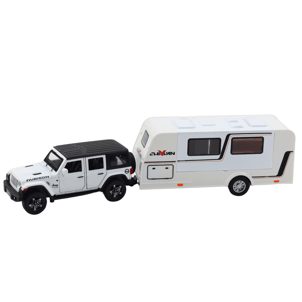 LEAN TOYS Terensko vozilo s kamperjem, kovinski, pogon, luči, zvoki, bela 1:32 2