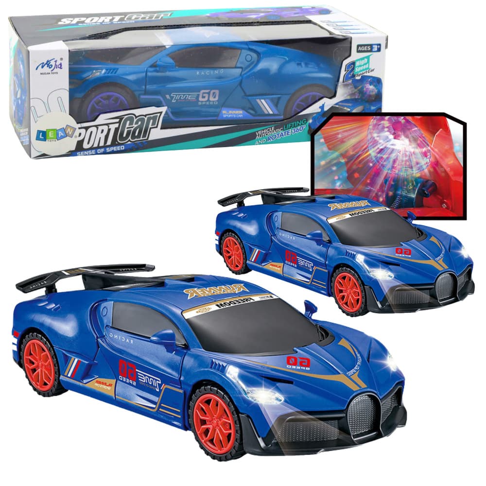 LEAN TOYS Športni avto, senzor ovir, LED krogla, vrtenje 360°, luči, zvok, moder