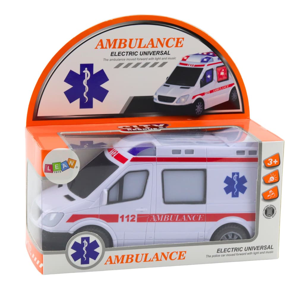 LEAN TOYS Reševalno vozilo na baterije, luči, zvoki, belo 4