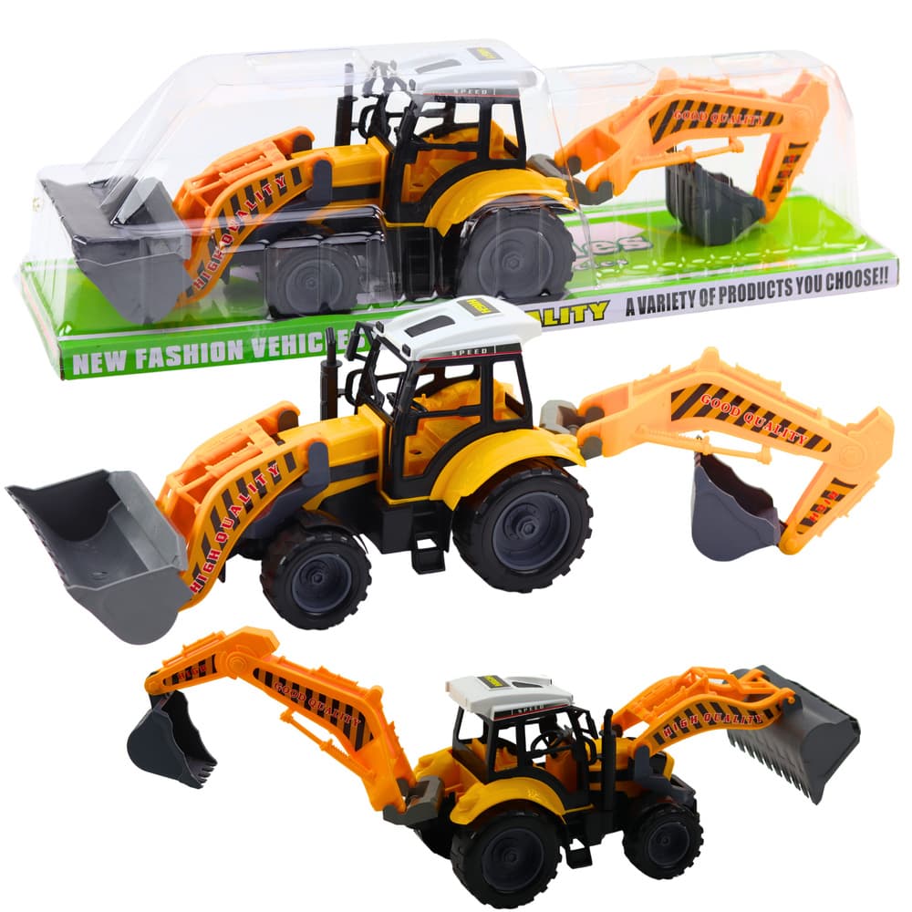 Velika bager-utovarivač, kmetijski/gradbeni, premično, rumena - Lean Toys