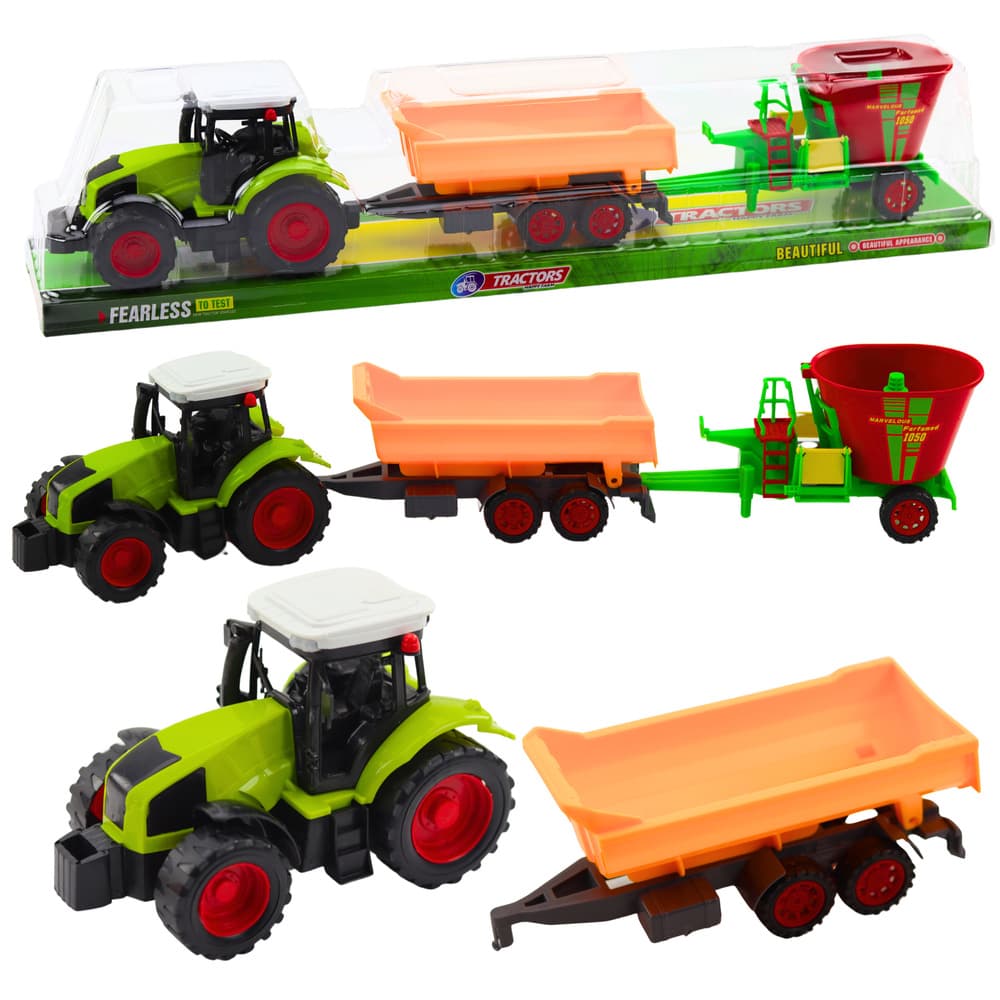 Zadružen traktor s prikolico za silo in mešalcem krme - Lean Toys