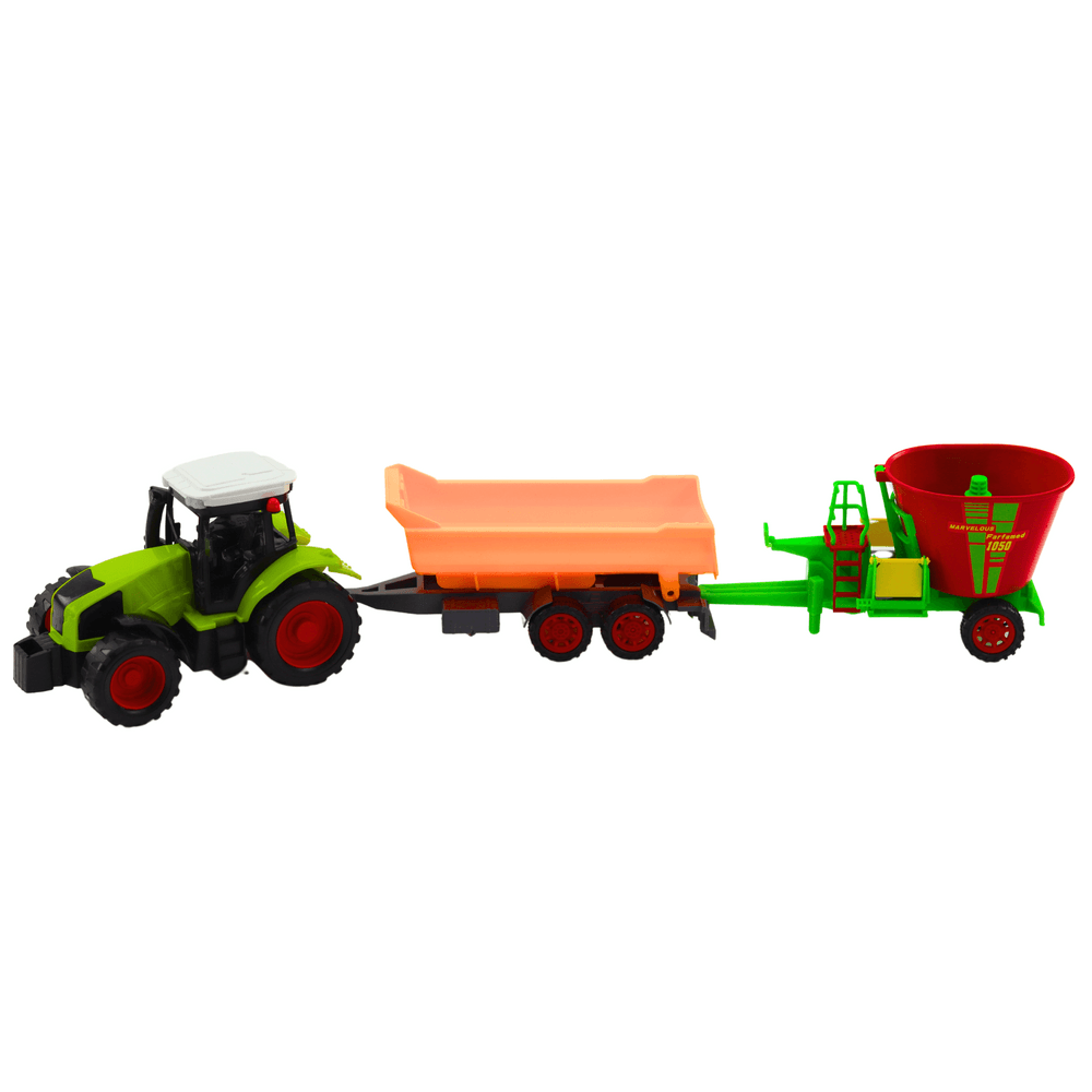 Zadružen traktor s prikolico za silo in mešalcem krme - Lean Toys 2
