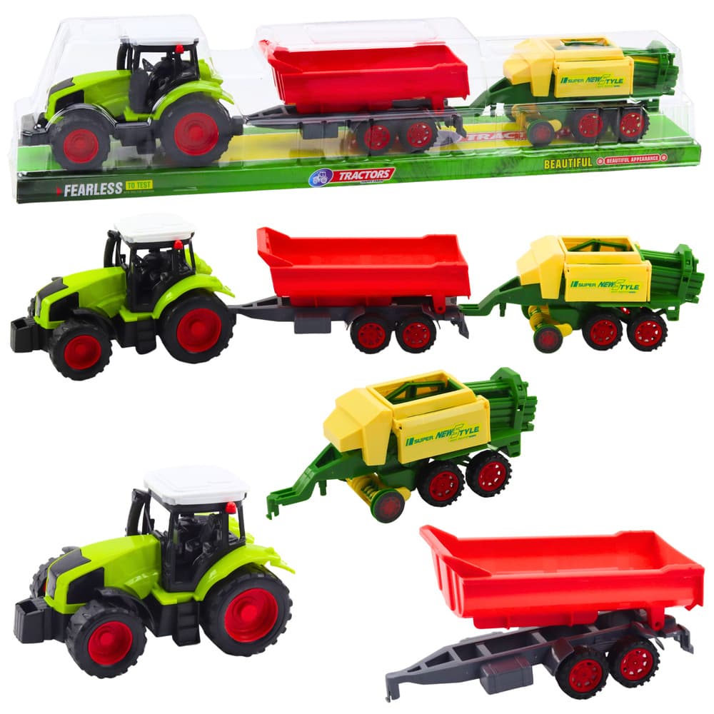Traktorski set s prikolico in balirko - Lean Toys
