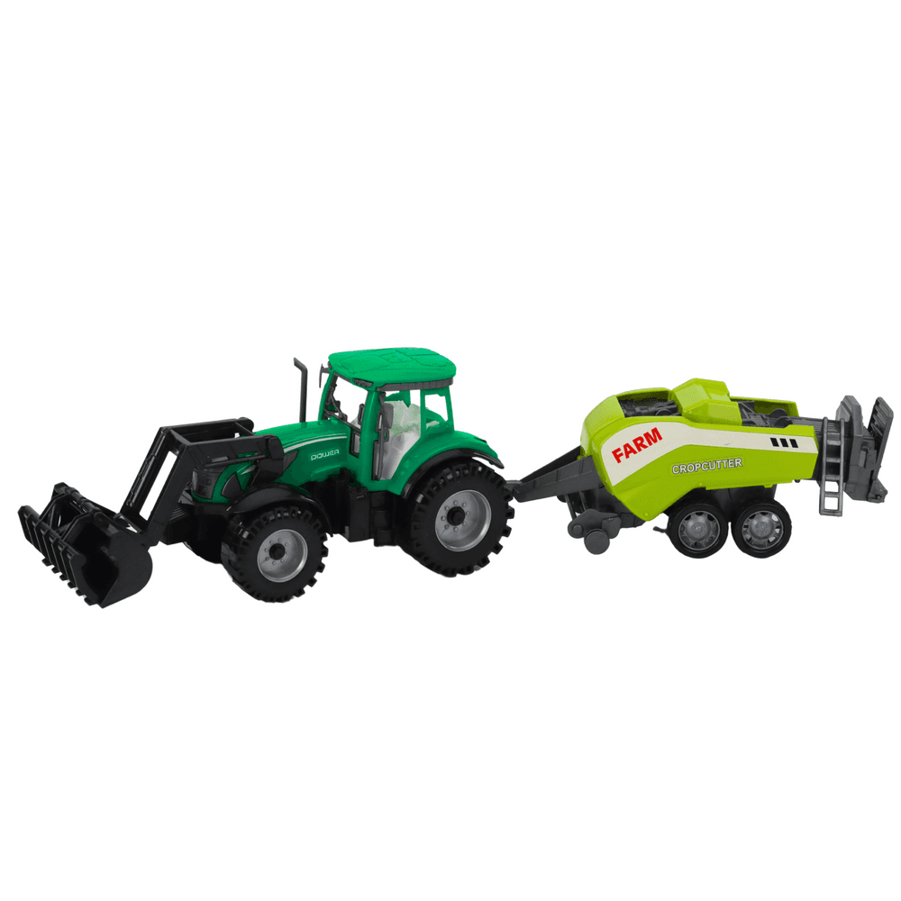 LEAN TOYS Traktorski set z nalagalnikom in balirko, zelen 2