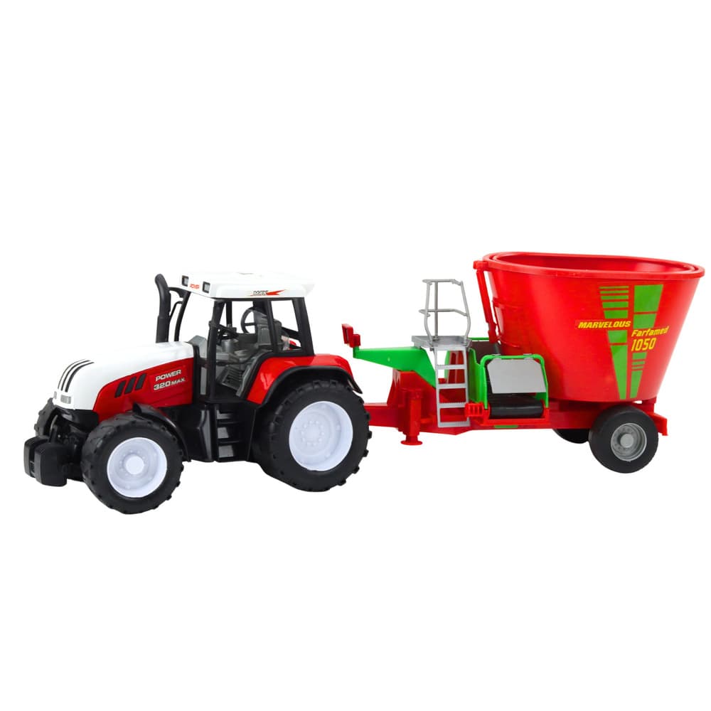 LEAN TOYS rdeči traktor s prikolico in mešalnikom krme, 60 cm 2