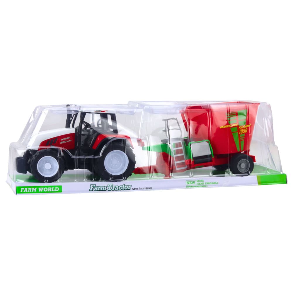LEAN TOYS rdeči traktor s prikolico in mešalnikom krme, 60 cm 5