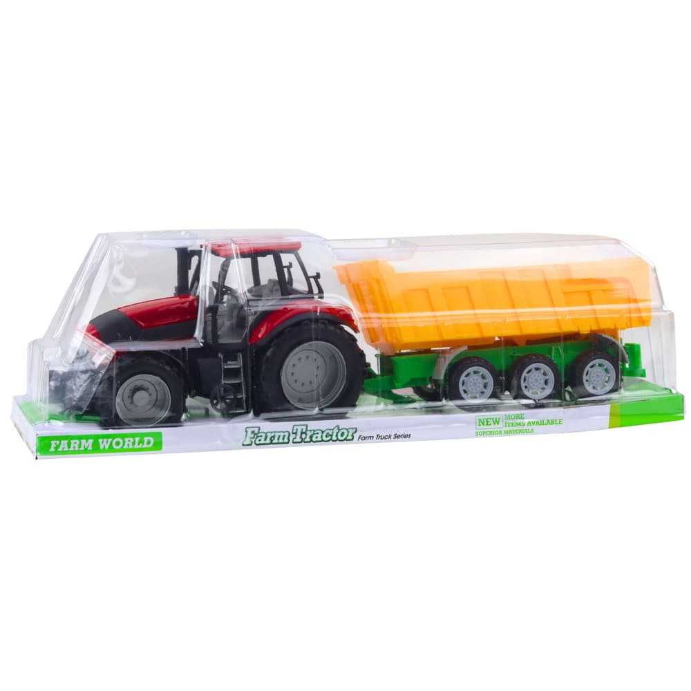 LEAN TOYS rdeči traktor z rumeno prikolico, 46 cm 5