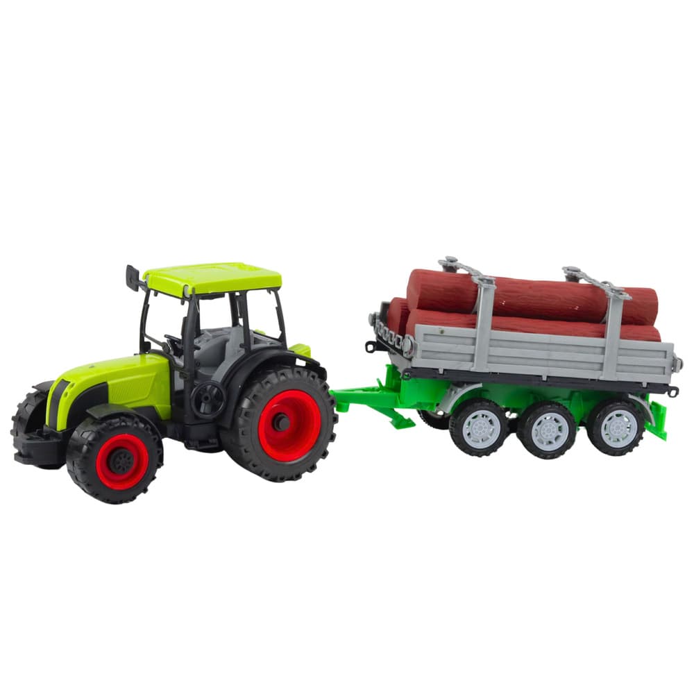 LEAN TOYS zeleni traktor s prikolico za drva, 47 cm 2