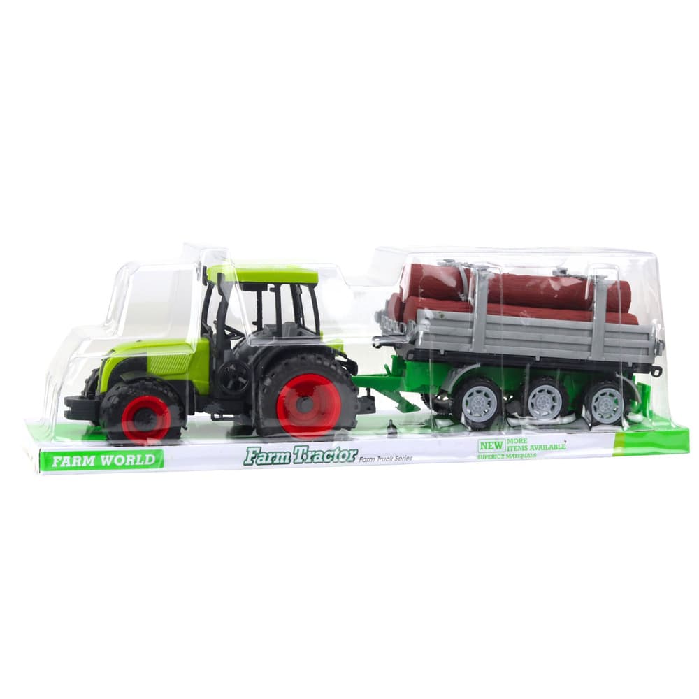 LEAN TOYS zeleni traktor s prikolico za drva, 47 cm 5