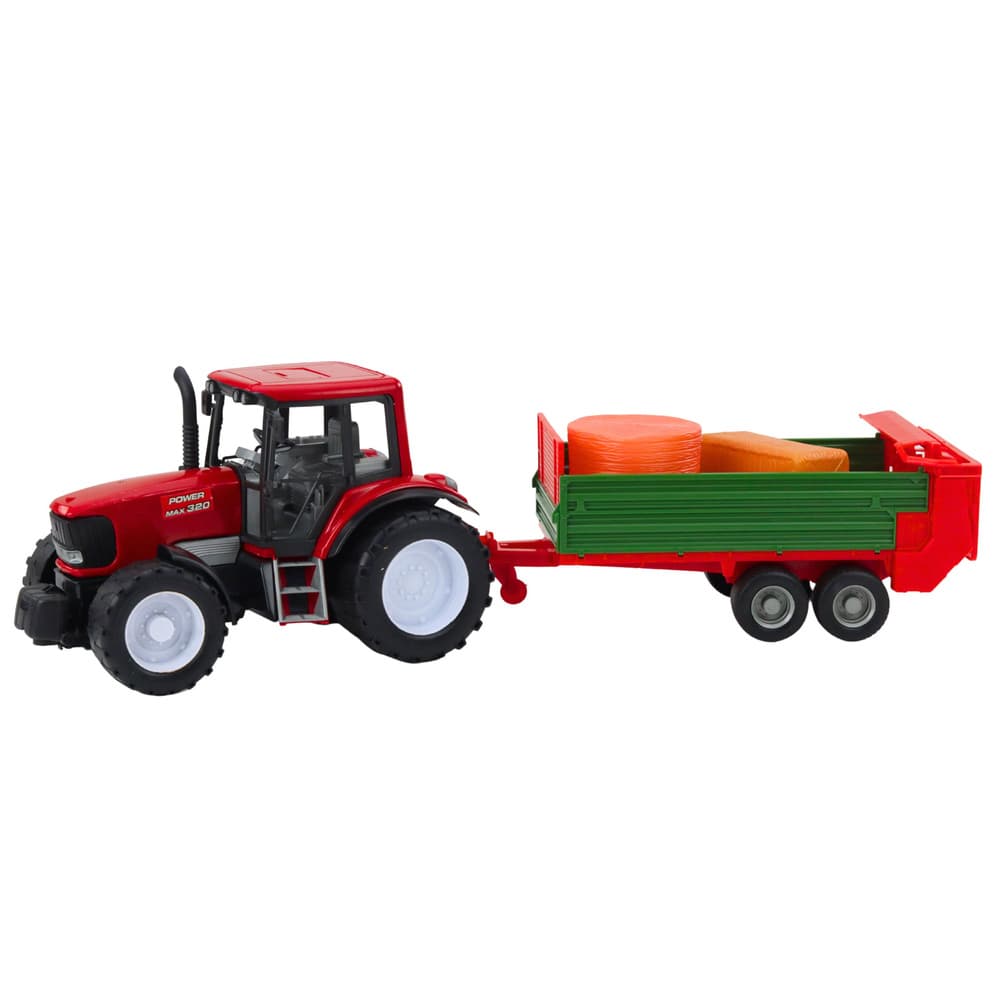 LEAN TOYS rdeči traktor z zeleno prikolico in senom, 62 cm 2