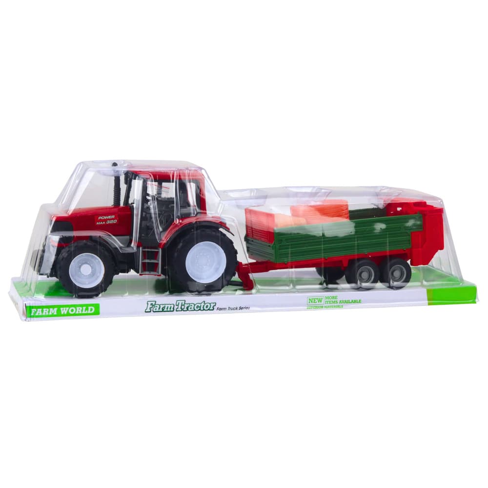 LEAN TOYS rdeči traktor z zeleno prikolico in senom, 62 cm 5