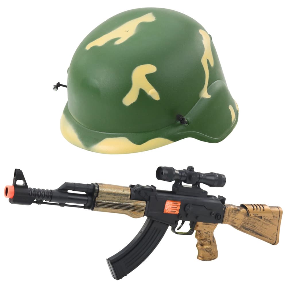 Vojaški komplet: Kask + puška z zvokom