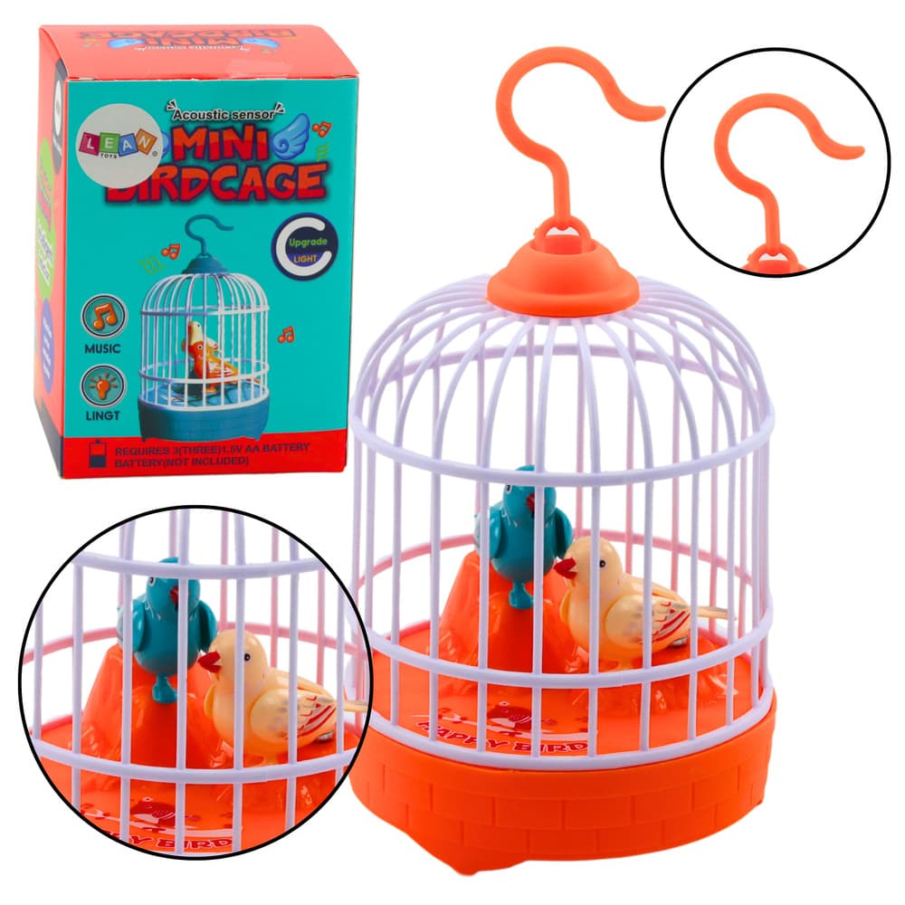 Ptice v kletki, zvočni in svetlobni efekti, oranžna - Lean Toys