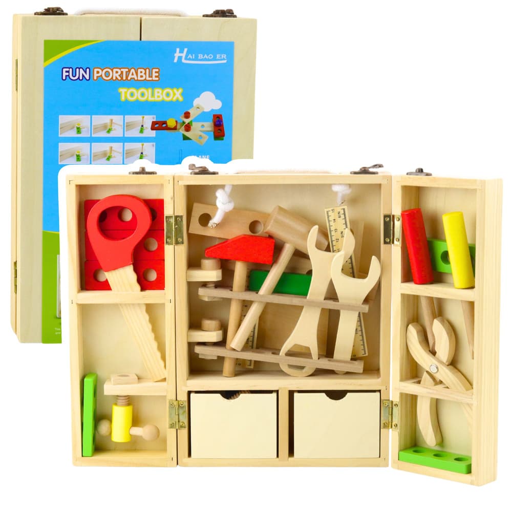 Lesena skrinjica z orodji LEAN TOYS, 35 el., mali mojster