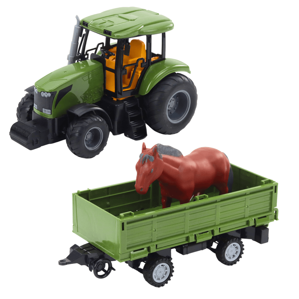 Daljinsko voden traktor s prikolico in konjem RC - Lean Toys 3