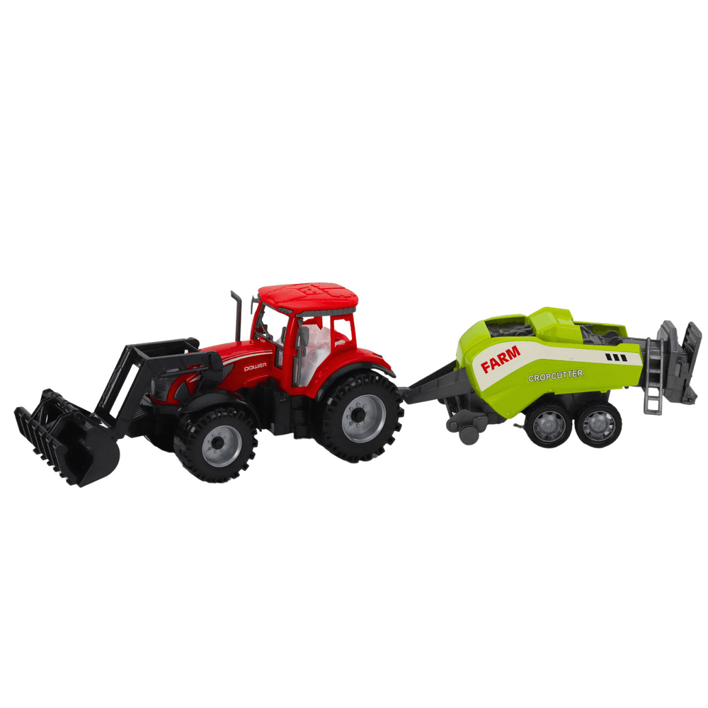 LEAN TOYS Traktorski set z nalagalnikom in balirko, rdeč 2