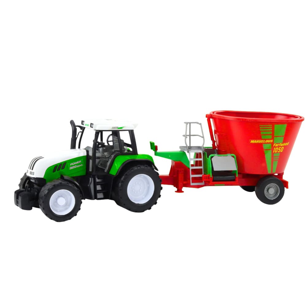 LEAN TOYS zeleni traktor s prikolico in mešalnikom krme, 50 cm 2