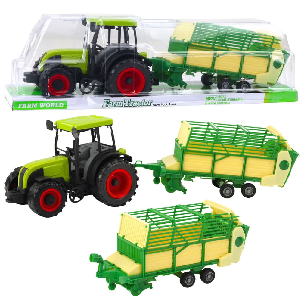 LEAN TOYS zeleni traktor z zeleno-rumeno prikolico, 50 cm