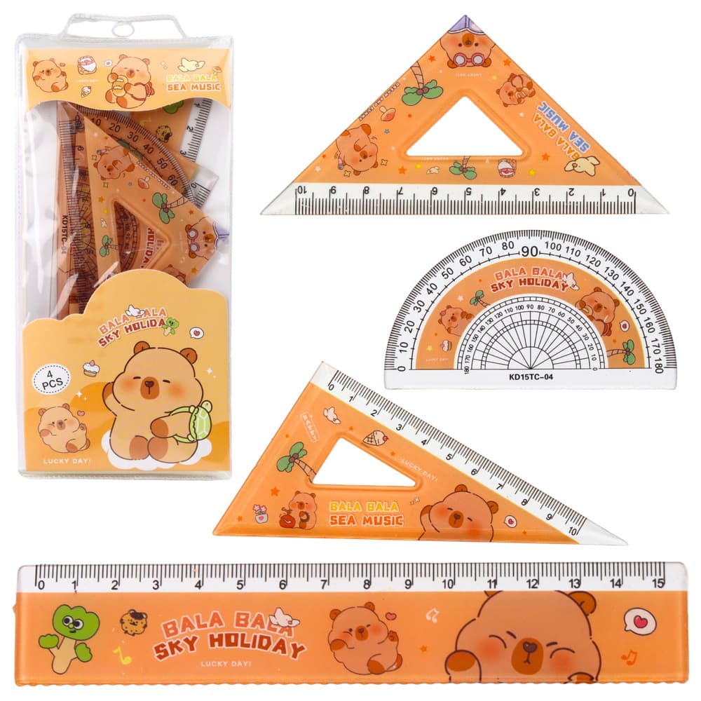 LEAN komplet geometrijskih pripomočkov s kapibarami, 4 kosi