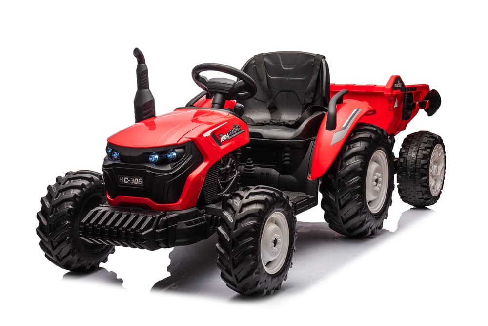 Traktor na akumulator HC-306 Rdeč z prikolico 24V 2