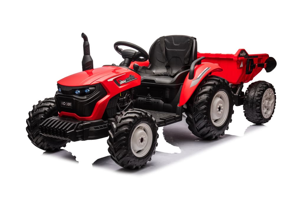 Traktor na akumulator HC-306 Rdeč z prikolico 24V 3