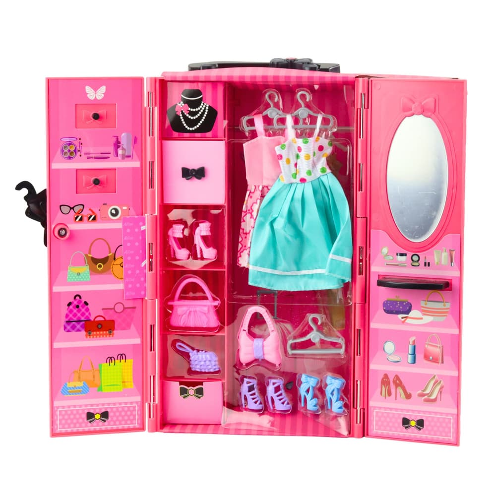 LEAN TOYS Lutka s roza omaro, oblačili in modnimi dodatki 2