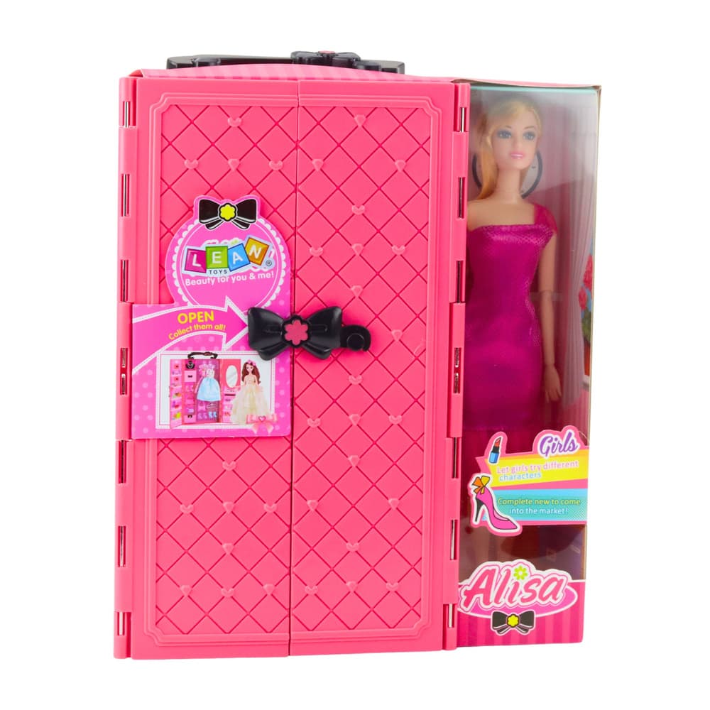 LEAN TOYS Lutka s roza omaro, oblačili in modnimi dodatki 4