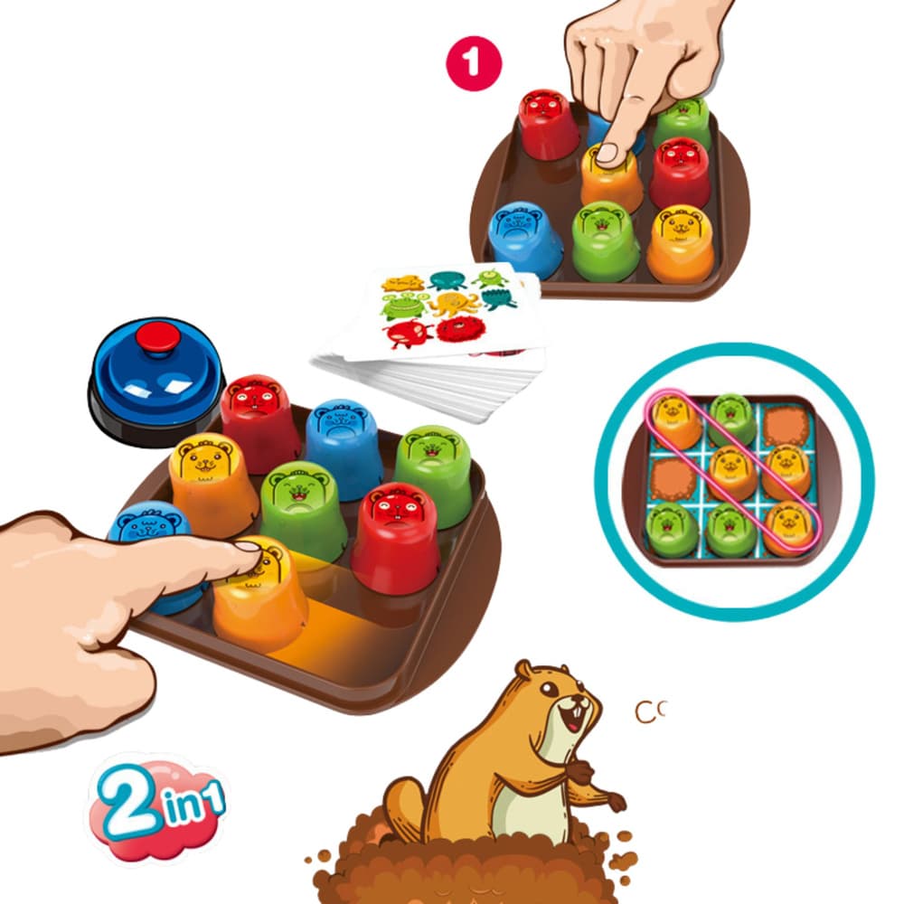 LEAN TOYS Logična igra "Mole Maze" 2v1: Hitri lončki + Križci-krožci 3