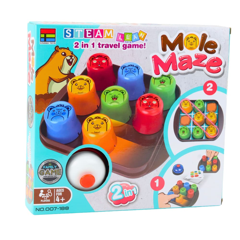 LEAN TOYS Logična igra "Mole Maze" 2v1: Hitri lončki + Križci-krožci 5