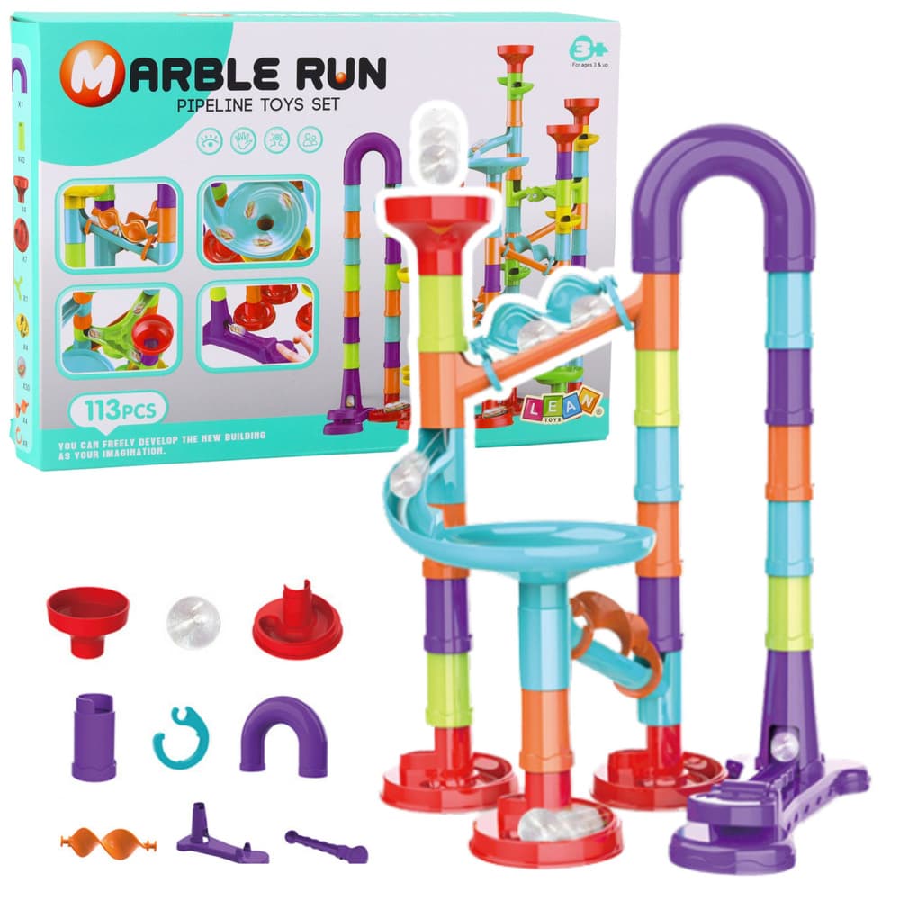 LEAN TOYS Kroglični tobogan, 113 delov, z izmetom