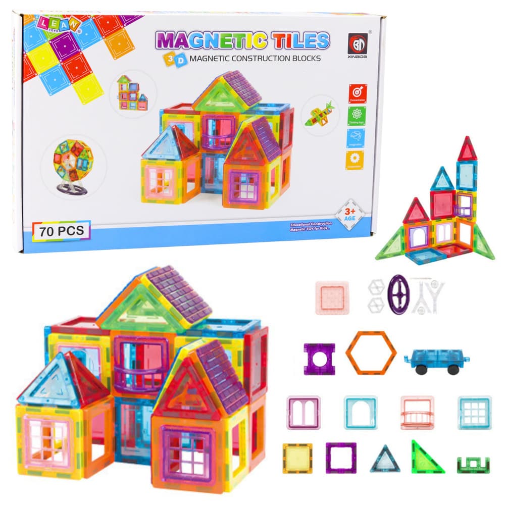 Magnetske kocke Lean Toys - Konstrukcijske, pisane, 70 el.