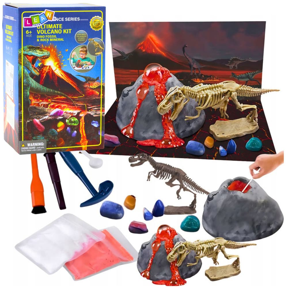 LEAN TOYS Izobraževalni set - Eksplozivni vulkan z dinozavrovi
