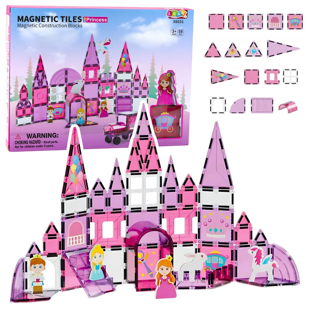 Magnetne kocke za deklice, roza, 58 kosov, LEAN TOYS